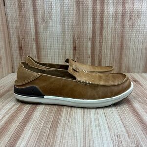 Olukai Kakaha Shoes Men’s 9.5 Brown Leather Slip On Loafers Boat Shoes